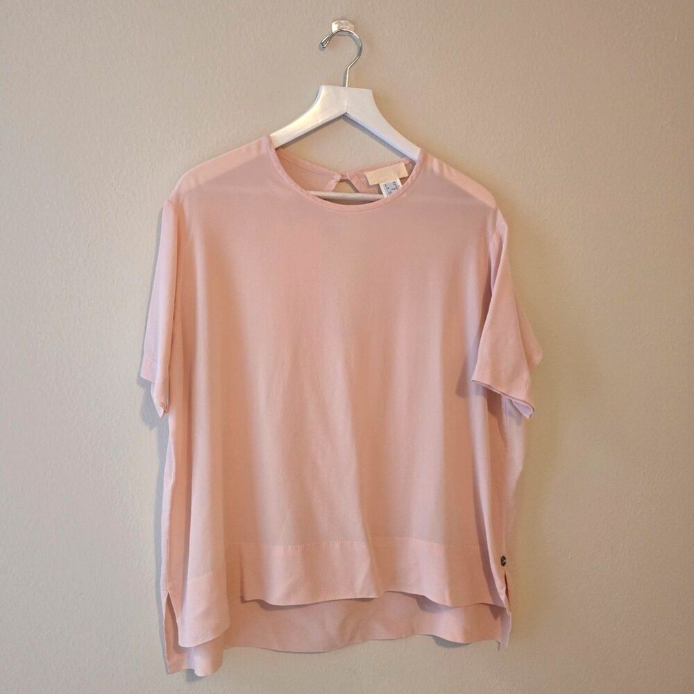 OTTOD'AME Light Pink Boxy 100% Silk Keyhole Blouse Sz 2